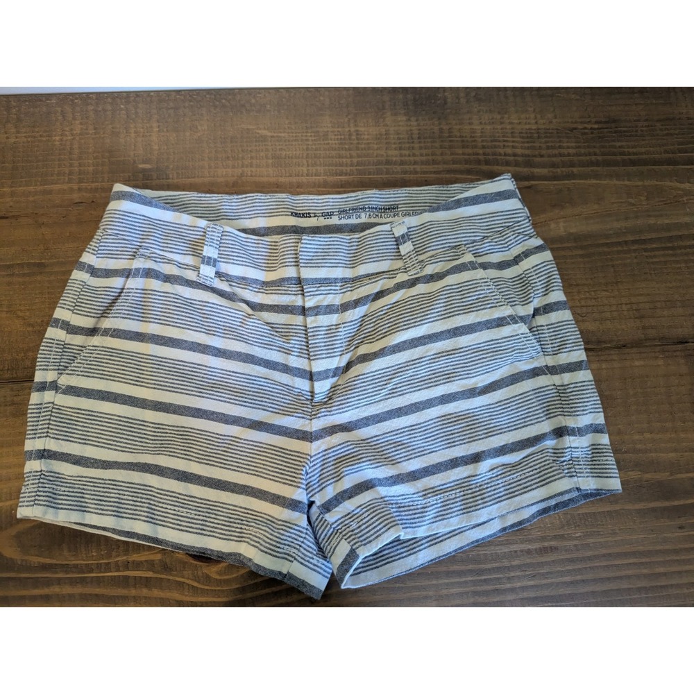 GAP Khakis Womens Girlfriend 3 In Striped Shorts Gray White Size 4/27 (31 waist)